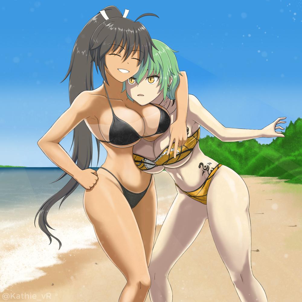 Kathie_vR's tweet photo. I've been drawing Homura and Hikage, doing beach things.

#SenranKagura #閃乱カグラ https://t.co/su7WTLhXis