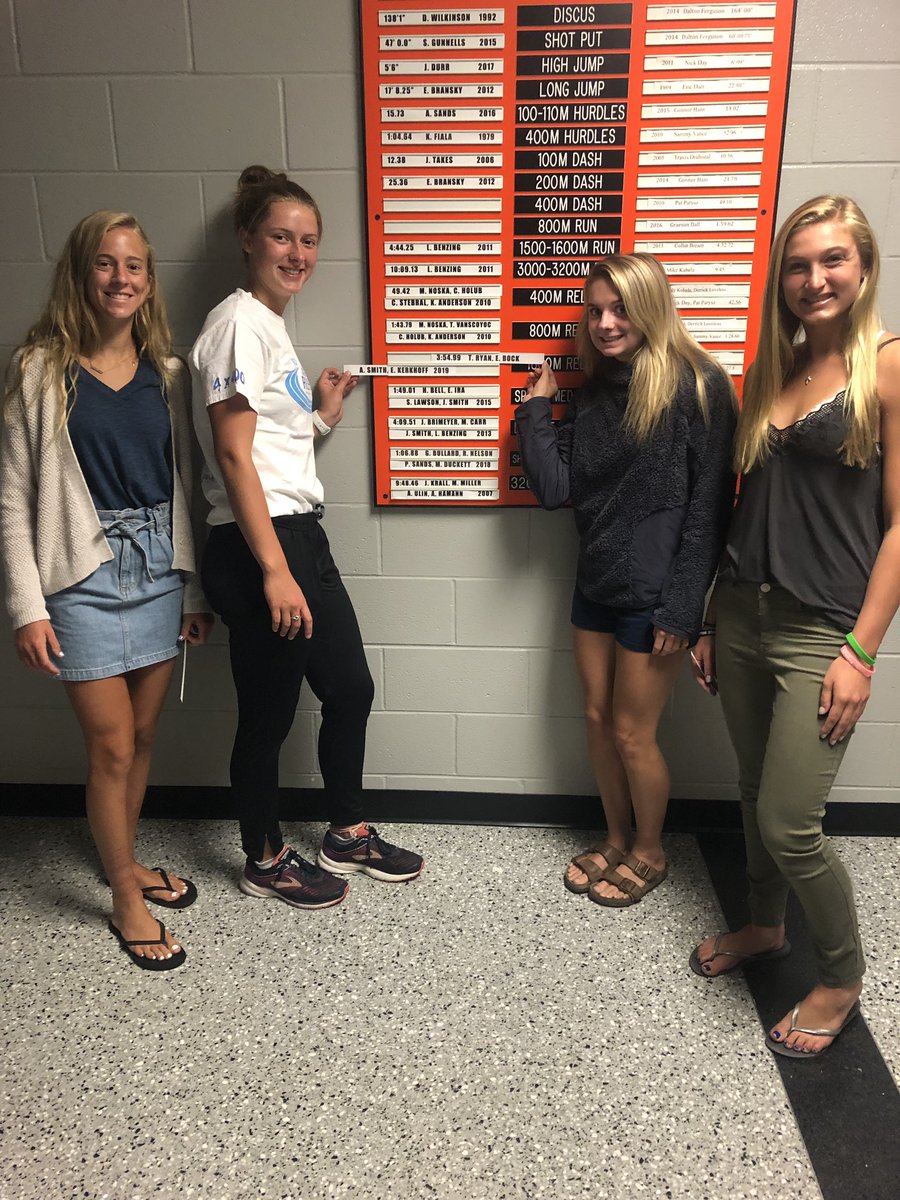 ladyspartanstra's tweet photo. Third year in a row the 4x4 record goes down! This time by 3.5 seconds. Congrats Taylor Ryan, Emma Bock, Abby Smith and Erin Kerkhoff! 3:54.99! #solonstrong #puttingitdown https://t.co/J7ncCuDCW5
