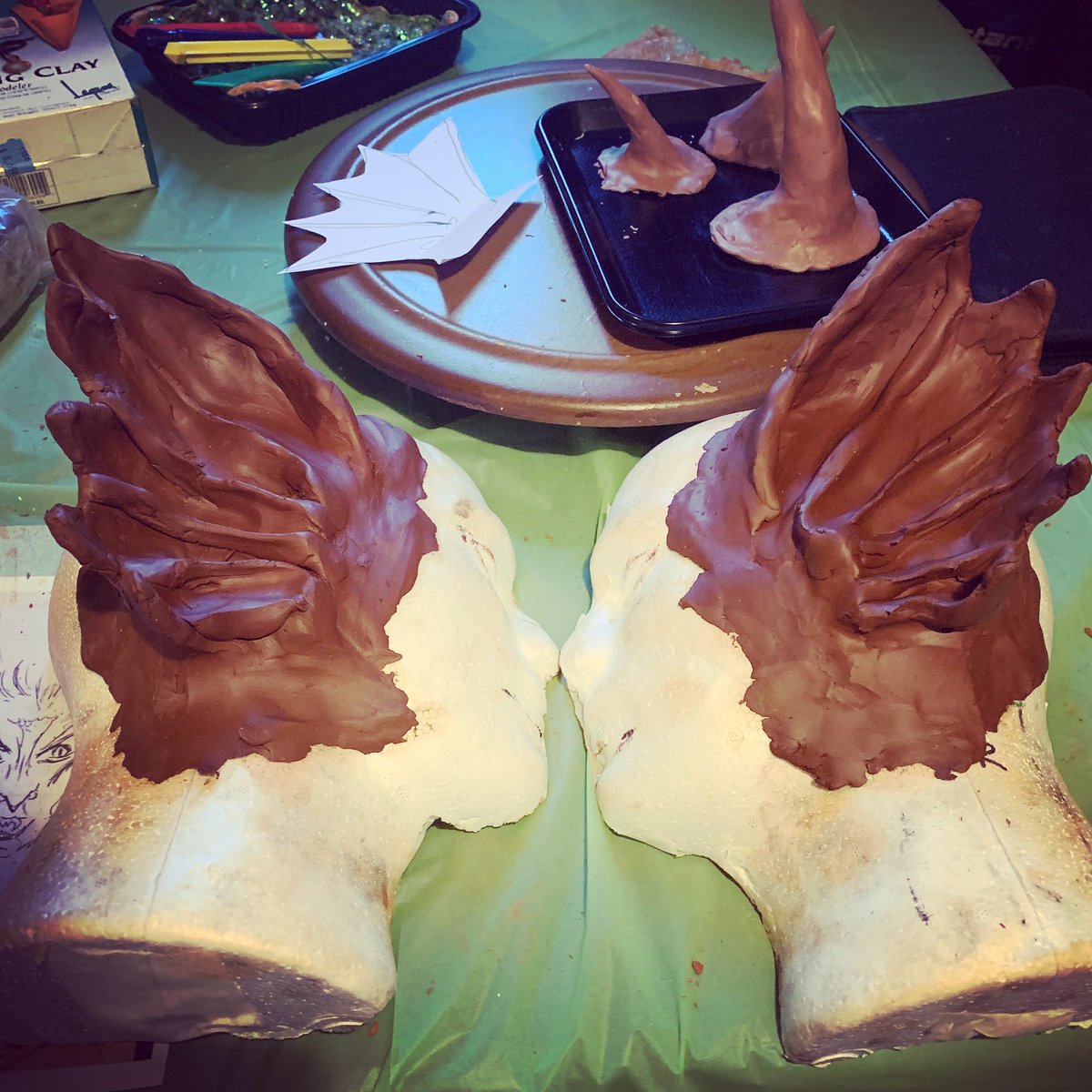 Tears_Surrender's tweet photo. We’ve been having so much fun making prosthetics this weekend! Horns, eats, and nose for our Näcken are in their beginning stages! 👻 🎬 #wip #diyordie #diycostume #diyprosthetics #makingof #waterdemon #creaturemakeup #indiefilmmaking #practicaleffects https://t.co/AWRnwamKgC