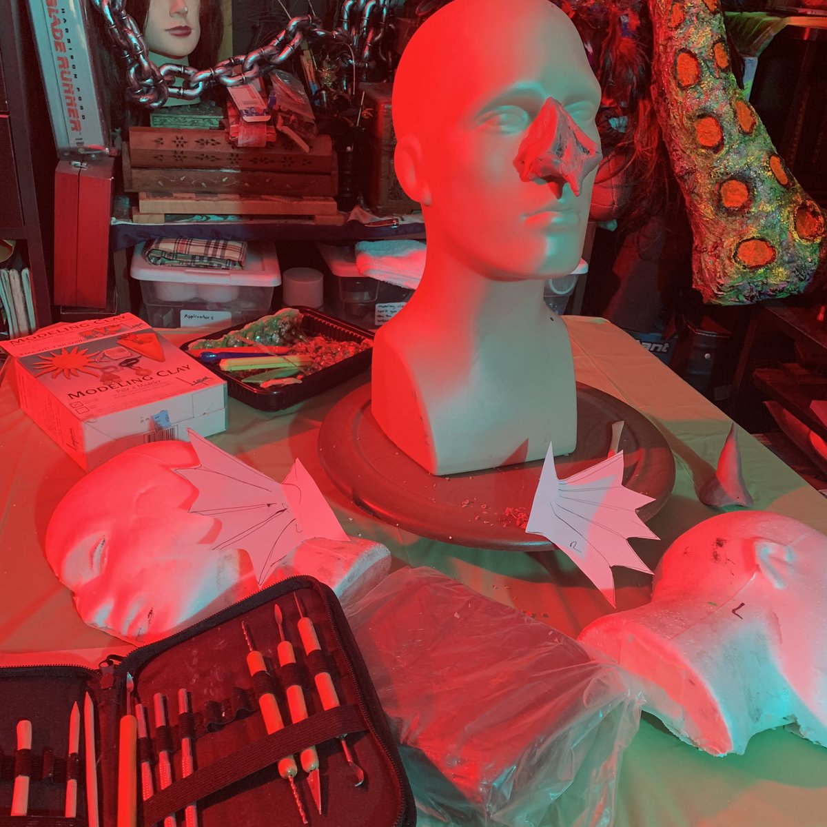 Tears_Surrender's tweet photo. We’ve been having so much fun making prosthetics this weekend! Horns, eats, and nose for our Näcken are in their beginning stages! 👻 🎬 #wip #diyordie #diycostume #diyprosthetics #makingof #waterdemon #creaturemakeup #indiefilmmaking #practicaleffects https://t.co/AWRnwamKgC