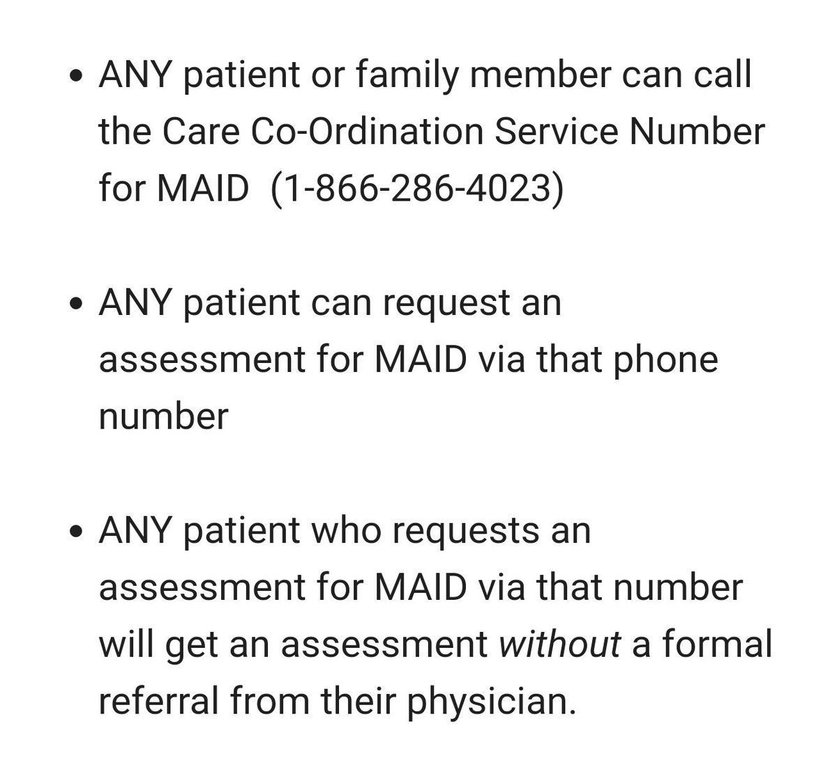 Just in case your doctor doesn't give you the number to access MAID services in Ontario:

#MAID #DyingWithDignity #YourRightToKnow #ontpoli