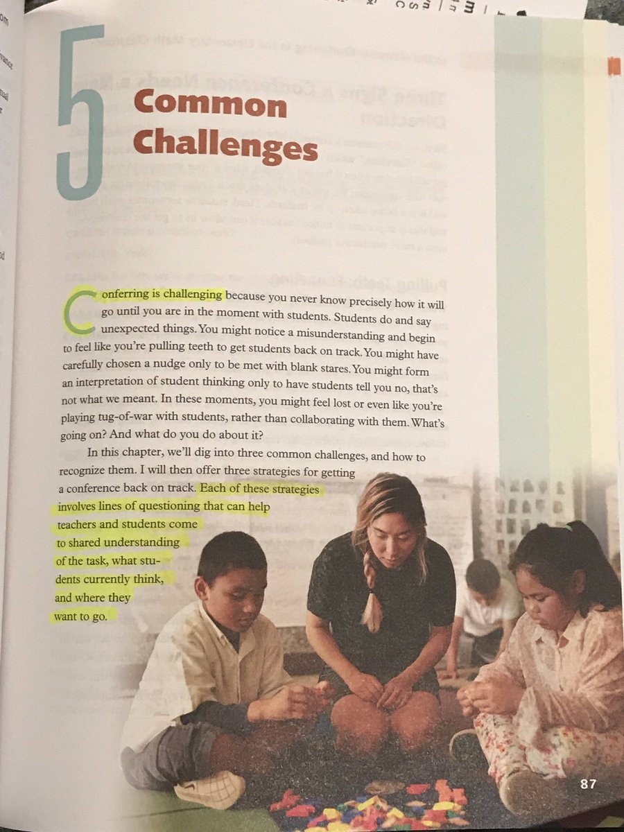 McGannMr's tweet photo. #inthemomentmath CH5: Conferring is challenging. Common challenges: funneling, the blank stare, pushback. Moves to refocus conferences: anchor to the task, elicit more, anchor to student work, keep your purpose in mind. More on when to choose these strategies and moves to try! 📖 https://t.co/UvV3Sjx9WK