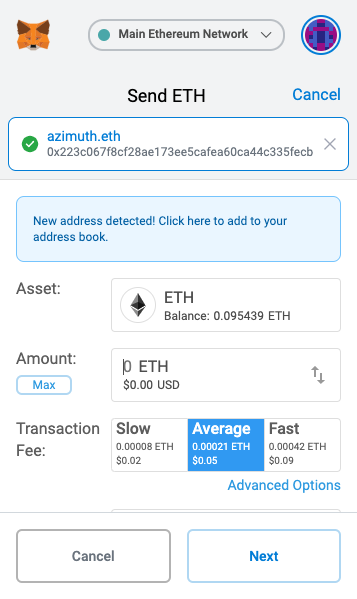 EthSimple's tweet photo. Congrats to @metamask_io on releasing the new send flow! The ENS and Address Book functionality look great. https://t.co/zpnTKDeEbF