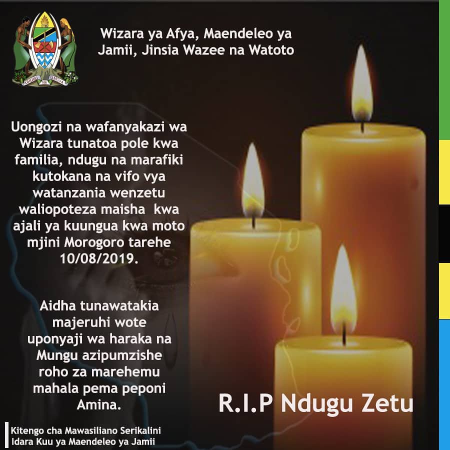 maendeleoyajami's tweet photo. Uongozi na wafanyakazi wa Idara Kuu ya @maendeleoyajami tunatoa pole kwa ndugu jamaa na marafiki kutokana na vifo vya watanzania wenzetu  vilivyotokana na ajali ya moto iliyotokea mkoani Morogoro. #RIPnduguzetu @umwalimu @DocFaustine @wizara_afyatz https://t.co/bEAlNVD9Oa