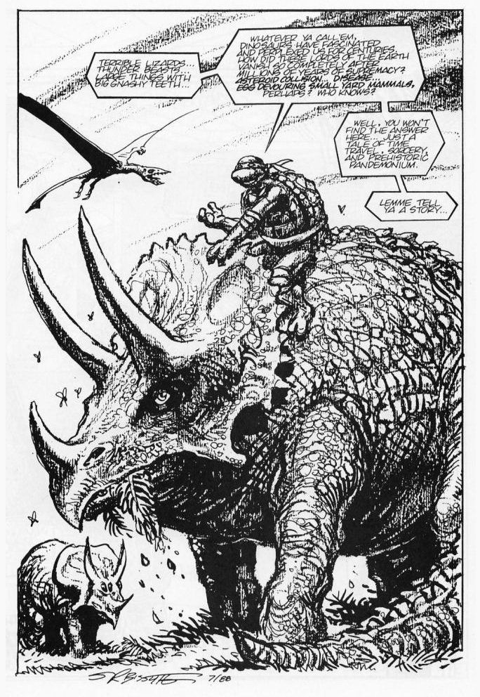 Can't make out the signature sadly, but their work is gorgeous. It's always hard tog o wrong with TMNT and dinosaurs.