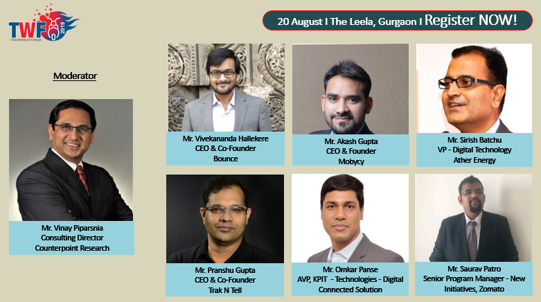 We are proud to welcome senior executives who are the forefront of ringing in an era of intelligent two wheelers.

Please join us in welcoming representatives from @mobycy <a href="/atherenergy/">Ather Energy</a> <a href="/trakandtell/">TrakNTell</a> KPIT <a href="/Zomato/">zomato</a> Counterpoint.

More info: bit.ly/2U5wSYQ