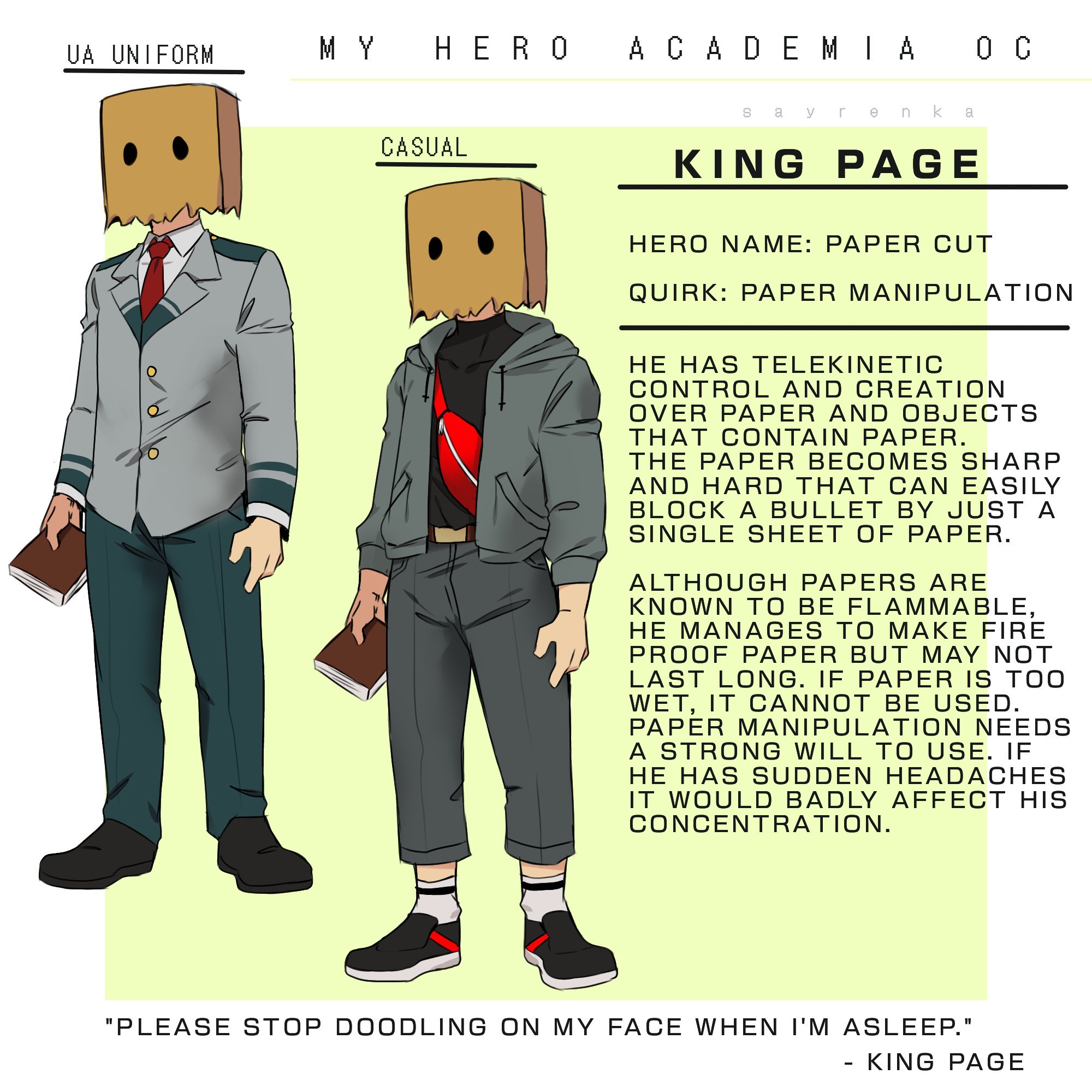 Ren ✨ || working on comms ✍️ on Twitter: "[King Page | BNHA OC] So I  finally made a proper ref sheet for my bnha oc, and again his quirk is  inspired
