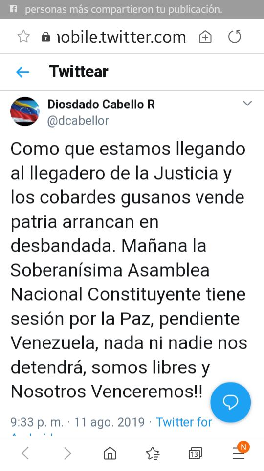 latablablog's tweet photo. Estos son los dos enigmáticos tuits de @dcabellor anunciando una sesión especial de la ANC prevista para mañana e informando que los diputados de oposición en la AN están "arrancando en desbandada": el término describe una "huida tumultuosa" https://t.co/95QnAYYemq