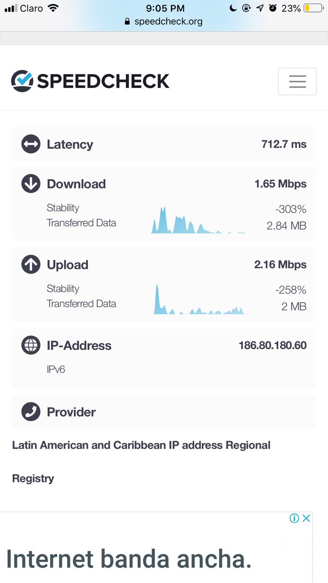 NATHIESPITIA's tweet photo. Y mientras tengo respuesta sobre mi cancelación del servicio... Acá va otra noche con mis 10 Megas de claro: 1,65 de descarga! @ClaroTeAyuda @MarcaClaroCol @sicsuper #failclaro #epicfail #epicfailclaro https://t.co/DHjbE6eZRt