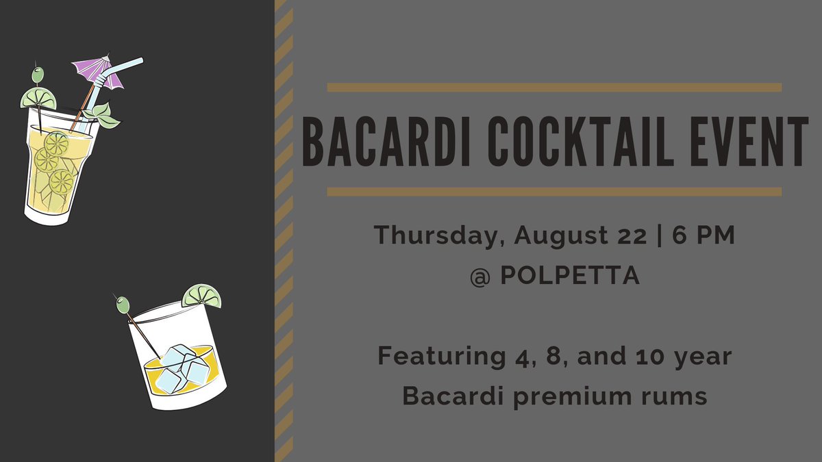 primopolpetta's tweet photo. Escape the heat and enjoy a Bacardi cocktail with Polpetta. Featuring 4, 8, and 10 year Bacardi premium rums and cocktails, presented by Rum Ambassador Jaun Coronado.
#Bacardi #SouthernGlazers #Polpetta #Rum #Daiquiri #CraftCocktails #RockyRiver #OhioBalls #JaunCoronado https://t.co/aSCIbCdMDP
