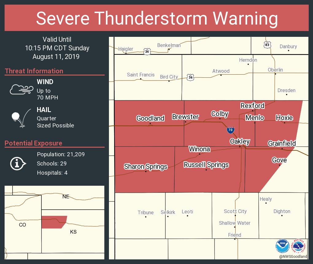Severe Thunderstorm Warning continues for Colby KS, Goodland KS, Oakley