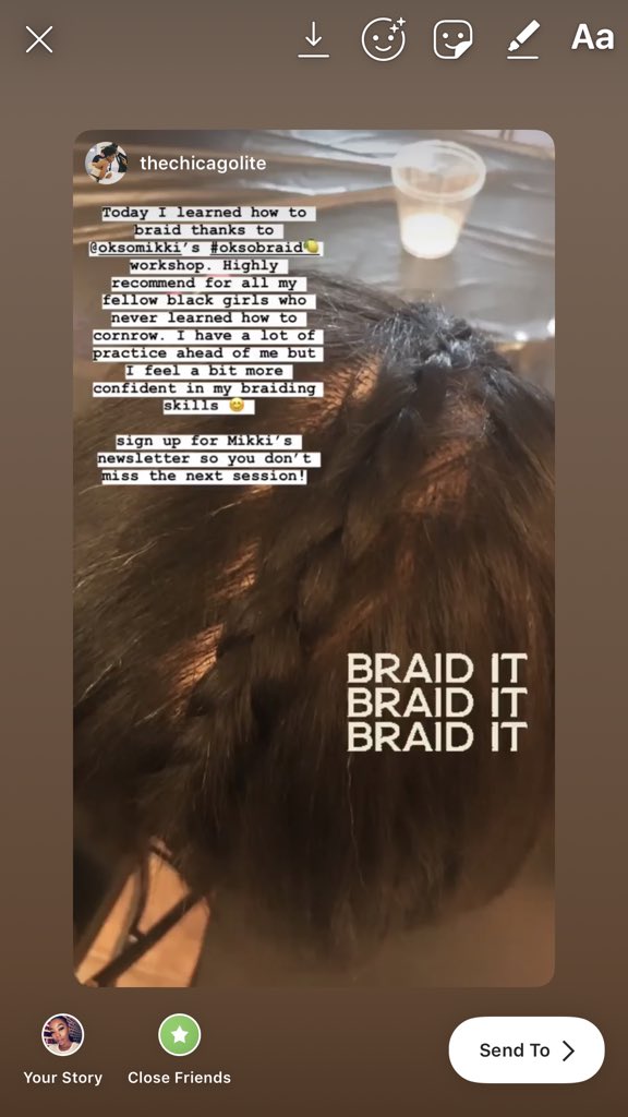 OkSoMik's tweet photo. @ethelsclub so what would I have to do to host a braiding class for black women here? I’ll be in NYC this weekend if someone is available to chat! I did one in Chicago today and it sold out, so I’d love to do it with you guys! #OkSoBraid https://t.co/aUgwalBarN