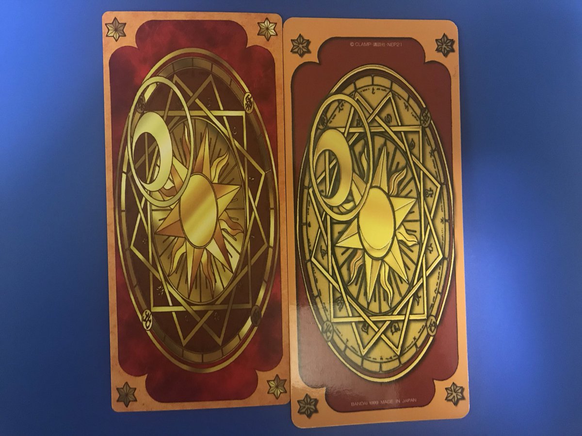 逢坂ひな 1 22 A 福岡 Valo 実家にあった当時 1999年 のccさくらクロウカードと復刻版クロウカードを並べてみた 陰影の表現 サイズ 復刻版小さい 質感 当時のはﾄｩﾙﾄｩﾙしてる Bandai表記の有無 バックは紫 裏は赤いもやもや こう見ると