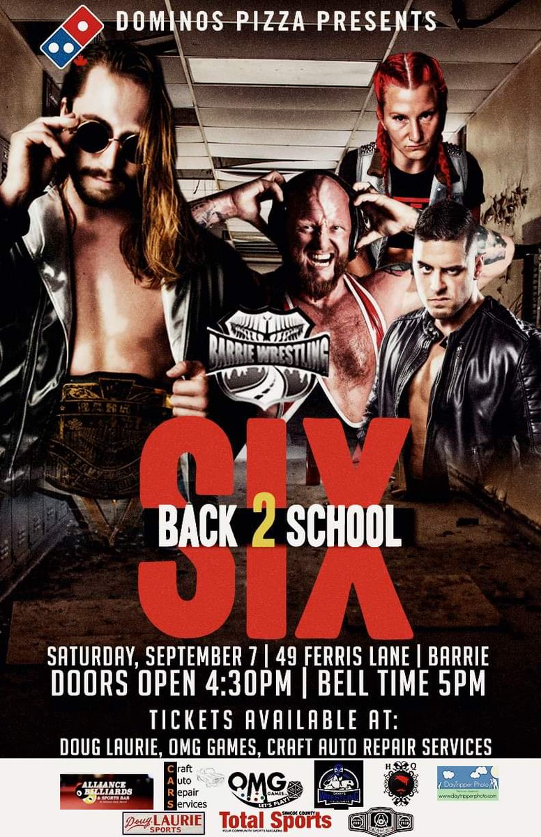 BarrieWrestling's tweet photo. Saturday September 7
#Back2School 6
#B2S6
#Barrie #wrestling #400North
#SummerSlam2019
#SummerSlam
#Toronto
#RAW
#SDLive
#WWE
#NXTTakeOverToronto https://t.co/OhI0yhfr1l