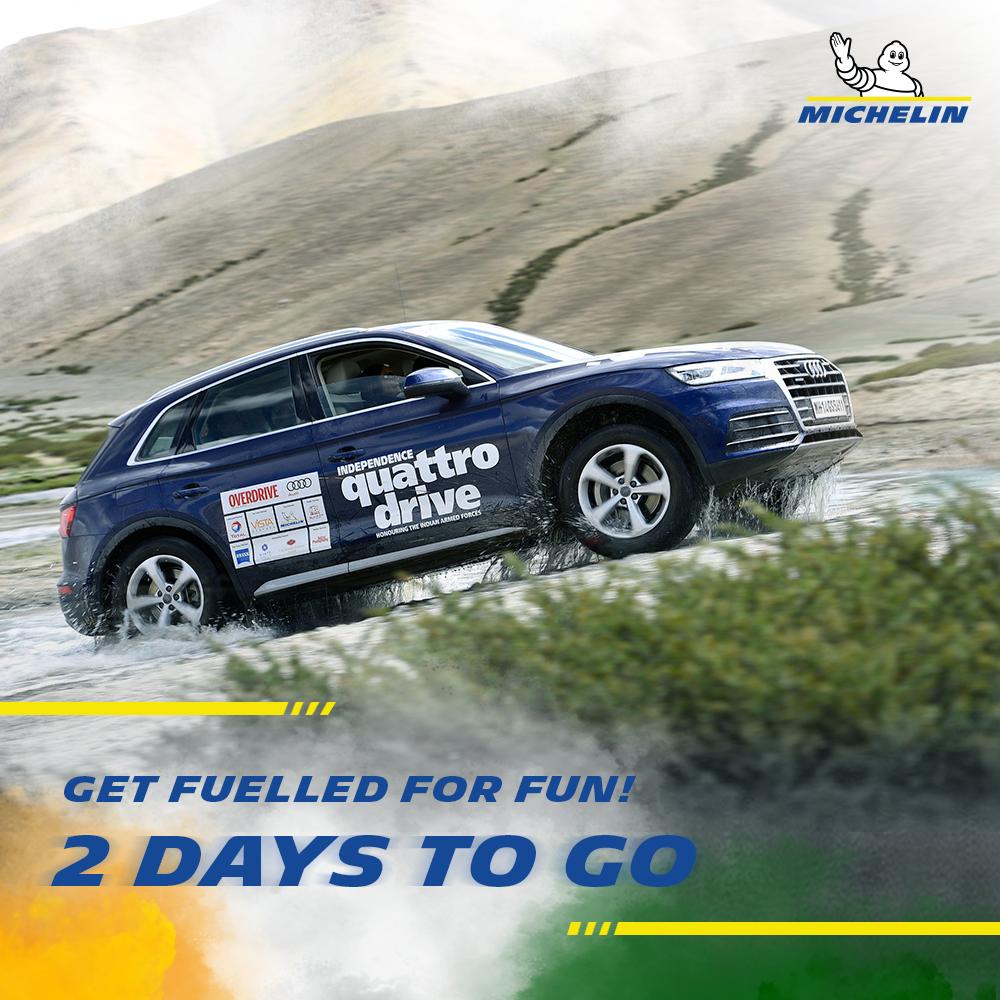 MichelinIndia's tweet photo. Whatโs a better way to celebrate independence than with the greatest road trip ever? Tune in to the #IndependenceQuattroDrive on the 13th of August, for some off-track action where @odmag & Audi #DriveWithMichelin! https://t.co/Ynb7e1Fdt8