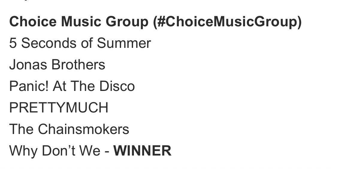 you guys made us the @teenchoicefox choice music group... woah. we are the five luckiest guys in the world. THANK YOU!!!