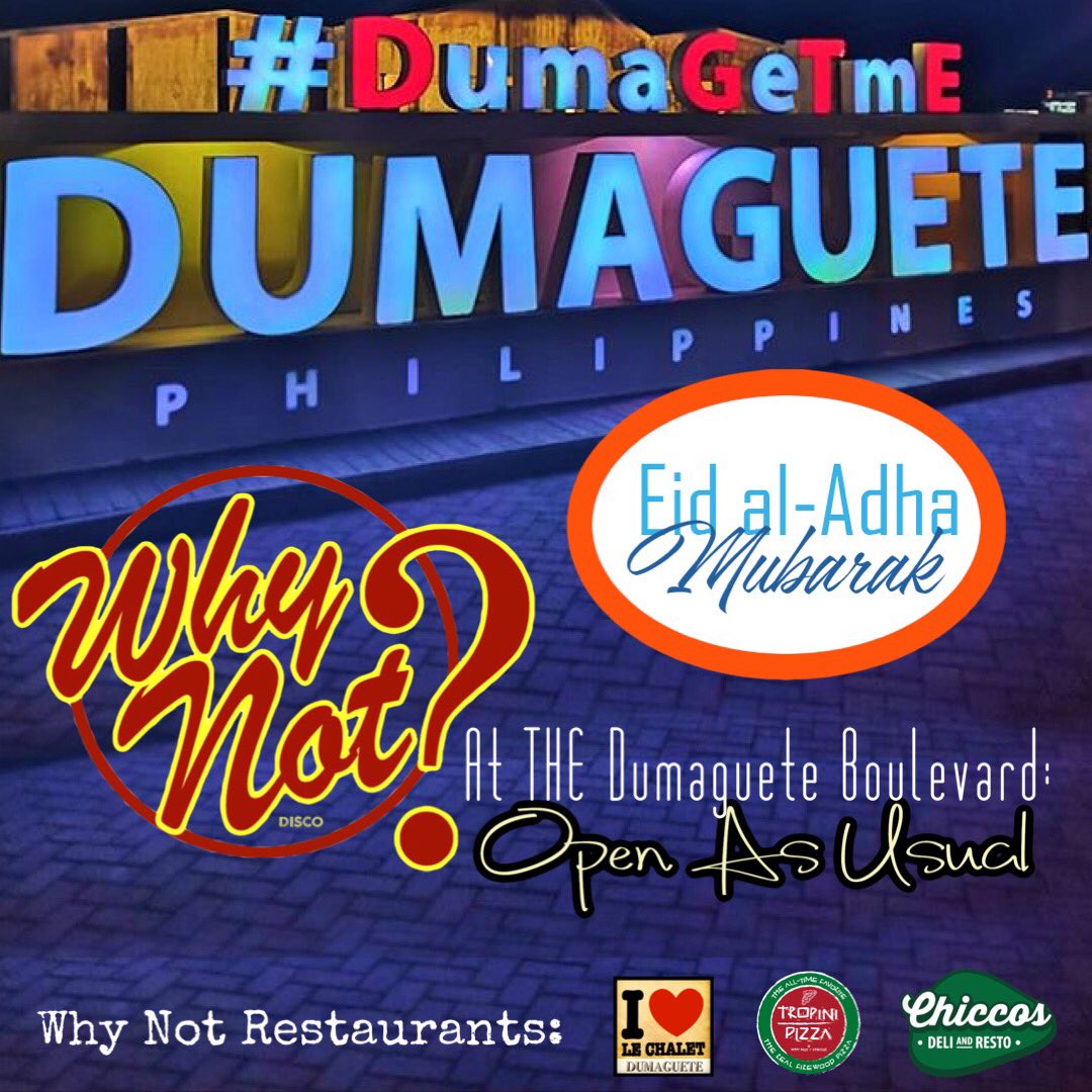 WhyNotDumaguete's tweet photo. #eidmubarak
(#FeastOfTheSacrifice)
#eidmubarak2019
👇🏻
#WhyNotRestaurant’s: #ChiccosDeli
#LeChalet
#TropiniPizza
👇🏻
#OpenAsUsual… @ #DumagueteBoulevard
#Dumaguete #DumagueteHolidays #DumagueteTourism
#DumaGeTmE https://t.co/WEgzjN3W8U