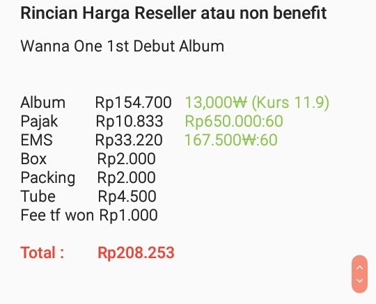 toxicofyohan's tweet photo. Estimasi. Jika ada penaikan akan disesuaikan 
Jika ada penurunan akan disesuaikan^^
Hitungan album ini gimna? Bisa cek di pict ini rincian price waktu aku open Wanna One Album https://t.co/cKqGCTjLnK