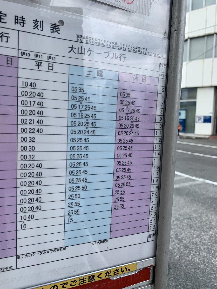たまご 仮 On Twitter 大山一夜祭 伊勢原駅北口 乗場 時刻表 大山ケーブル行きのバスは本日の臨時バスを入れると15 16 17時台は05 15 25 35 45 55と10分毎の運行のようです 会場の社務局能楽殿は途中の 社務局入口 で下車です Https T Co Fbtfwr04u4