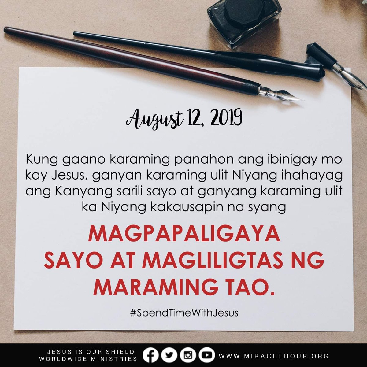 JIOSWMofficial's tweet photo. Day 224 of 365 - Kung gaano karaming panahon ang ibinigay mo kay Jesus, ganyan karaming ulit Niyang ihahayag ang Kanyang sarili sa'yo at kakausapin na siyang magpapaligaya sa'yo at magliligtas ng maraming tao. -Apostle Renato D. Carillo
#SpendTimeWithJesus https://t.co/pScxo5kDB2