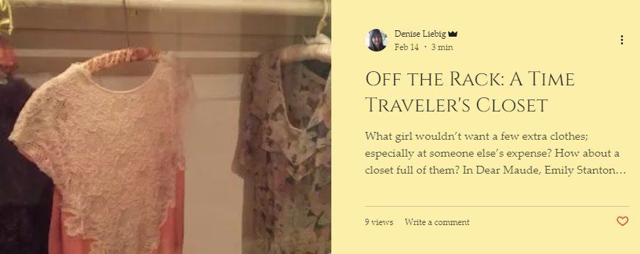 #RT | From the 1700s to present day, Emily amasses quite the wardrobe and isn’t afraid to wear her well-earned vintage items.  But is her stocked closet worth what she sacrificed to fill it?  bit.ly/2ZFv0ZU  … #DearMaude #timetravel #amreading #historicalfiction