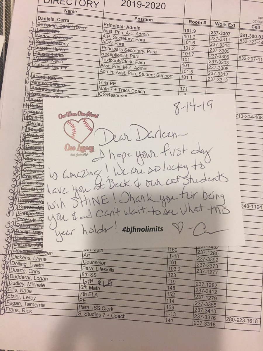 First Day note writing is happening NOW! Lots to write but blessings that come from EVERY MEMBER OF OUR STAFF are so amazing! #bjhnolimits #kidsdeserveit #KatyISD