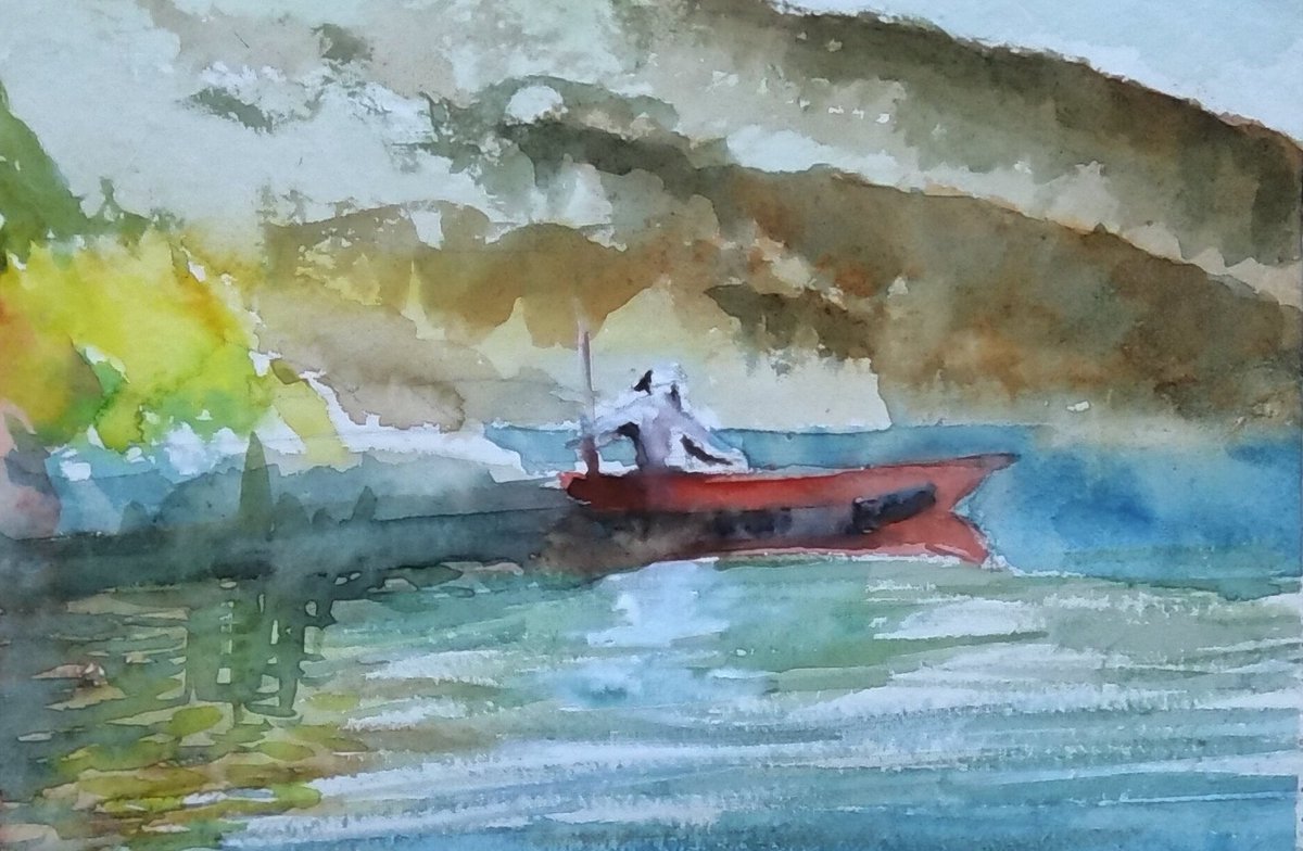 Nataliehamil4's tweet photo. 15 min #watercolor impression of #WinslowHomer 's #redcanoe which was originally done in oils. https://t.co/CUhSyepx9A