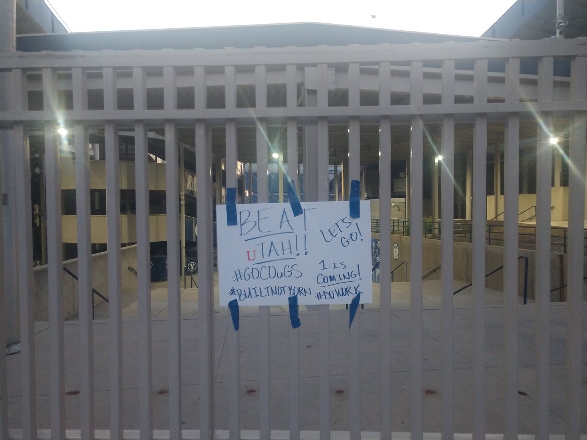 byu_undefeated's tweet photo. Took a stroll around BYU stadium tonight and found this poster taped up on the fence...

If any of you are looking for FHE ideas, I think this is a great one. Let's get some more before the next scrimmage!!

@byuROC @lisadancefit https://t.co/w454Sqj1Uo