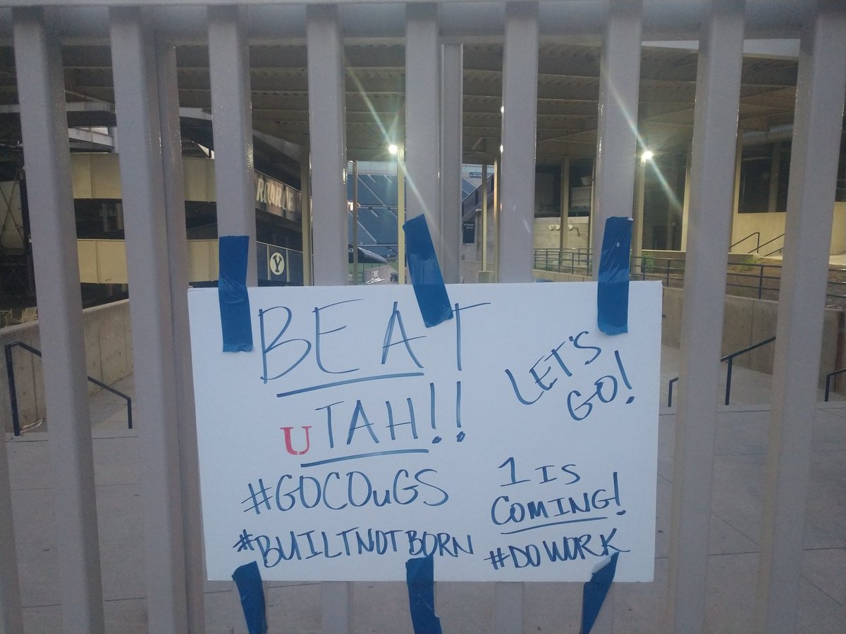 byu_undefeated's tweet photo. Took a stroll around BYU stadium tonight and found this poster taped up on the fence...

If any of you are looking for FHE ideas, I think this is a great one. Let's get some more before the next scrimmage!!

@byuROC @lisadancefit https://t.co/w454Sqj1Uo
