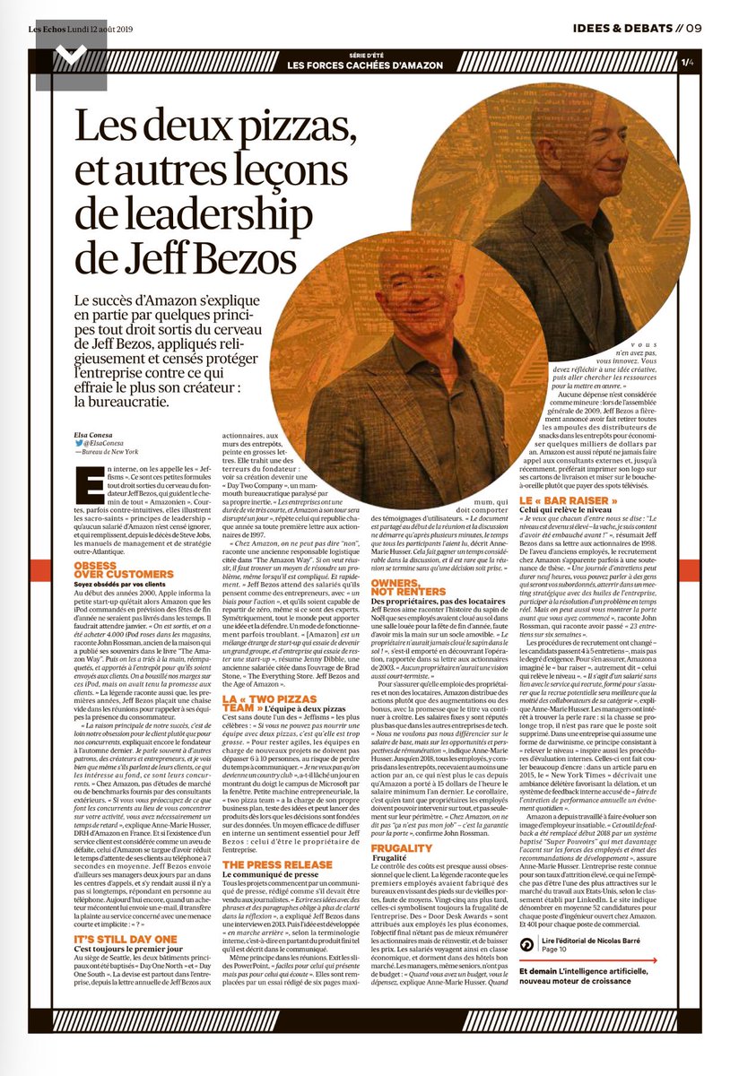 Le #management selon #JeffBezos raconté par <a href="/ElsaConesa/">ElsaConesa</a> in <a href="/LesEchos/">Les Echos</a> #clientcentric #bureaucratie #embauche #gestiondescouts #impact #agilité #réinvestissement permanent ... #turnover on a juste oublié l’optimisation fiscale.