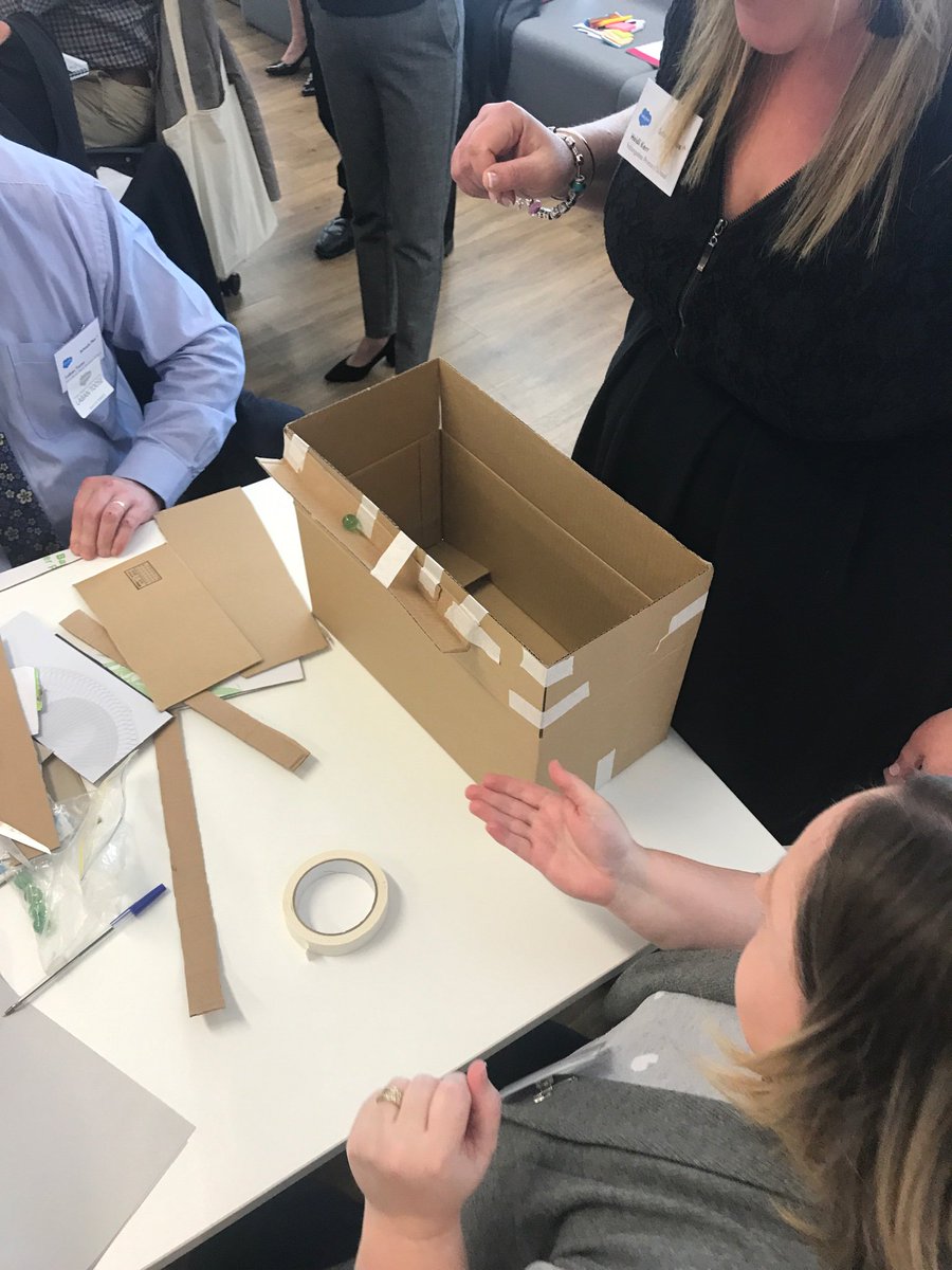 AusSchoolsPlus's tweet photo. A bit of Marble Run fun now to test our design thinking. Experimenting with different cardboard and masking tape constructions to find the one that keeps the marble moving for the longest time. #CollabForum @salesforceapac https://t.co/4t02NSOQBq