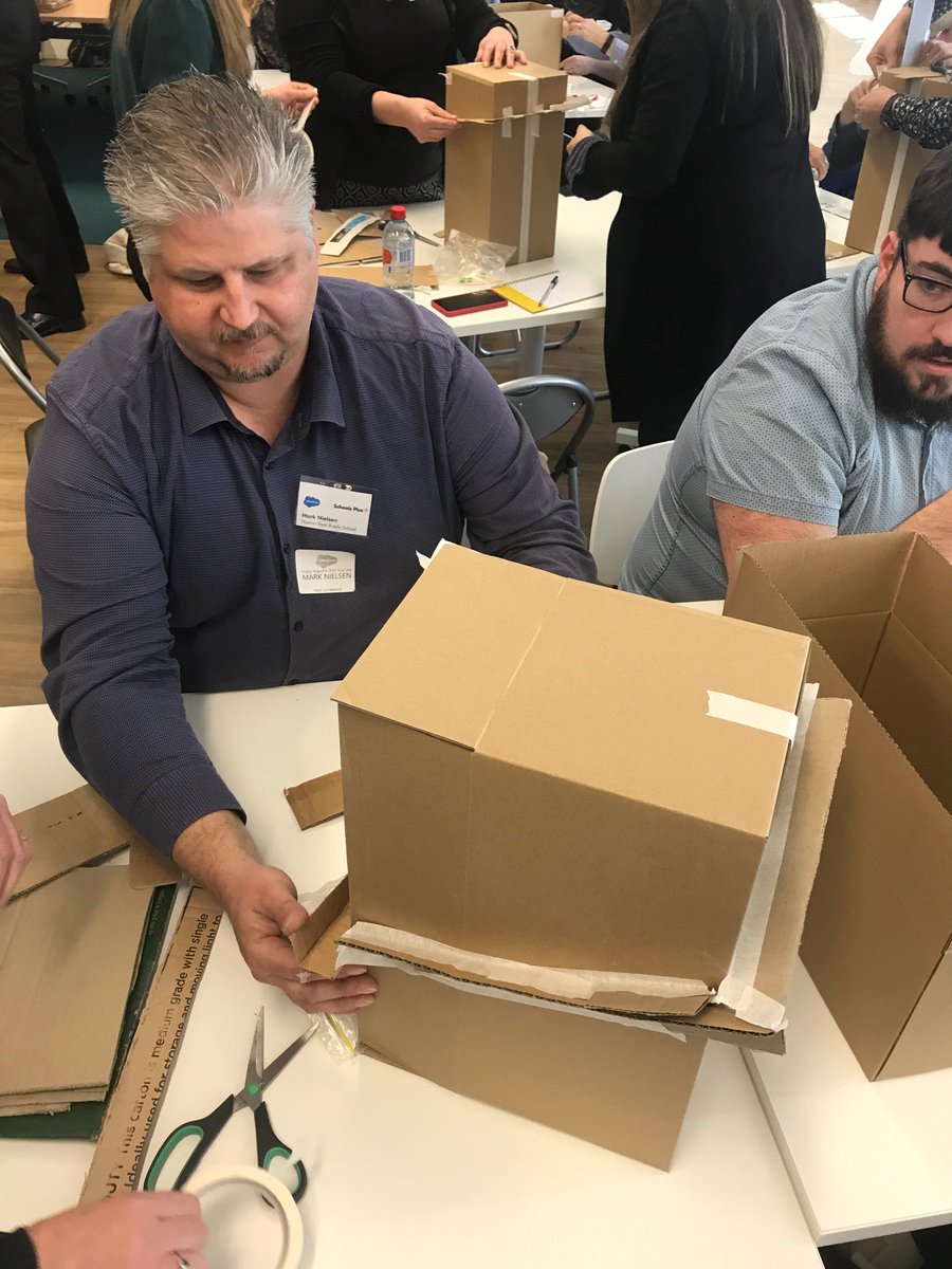 AusSchoolsPlus's tweet photo. A bit of Marble Run fun now to test our design thinking. Experimenting with different cardboard and masking tape constructions to find the one that keeps the marble moving for the longest time. #CollabForum @salesforceapac https://t.co/4t02NSOQBq