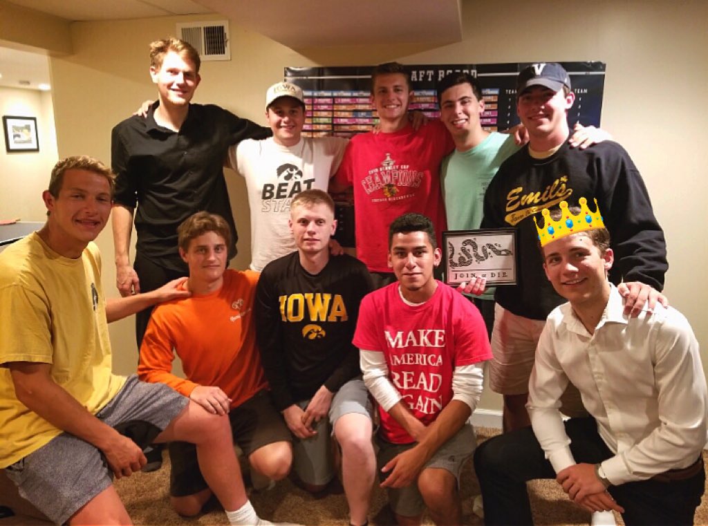 ramificationFF's tweet photo. And just like that, the 6th (VI) installment of Ramification Fantasy Football is underway. Even dragged a can out beans out from Iowa for draft night. #djohnson #shoutoutnate https://t.co/jFOhJkRf85