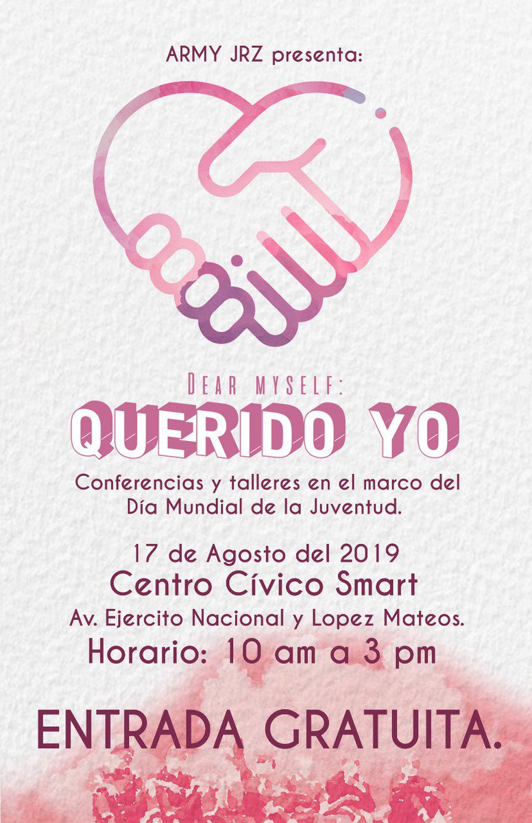 army_cdjuarez's tweet photo. ¡ARMY DE CD JUÁREZ!
Están invitadas a nuestro evento conmemorativo al mes de la juventud. Habrá diferentes talles y conferencias, esto va más allá del gusto por BTS. Son temas que nos deberían de interesar a todos los jóvenes. Esperamos contar con ustedes. 💜 https://t.co/3RheC9QOto