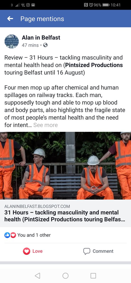 PintsizedNi's tweet photo. https://t.co/zoJOZmm1DU

Thank you very much @alaninbelfast for this fab review of "31 Hours"  🤩

@ArtsCouncilNI @arts_businessni @ArtsMatterNI @The_AmericanBar @we_will_thrive @theatre_ni 

#theatre #belfasttheatre #theatrereview #theatrecompany #31hours https://t.co/FmrozWa09A