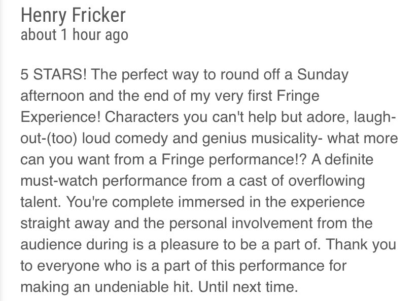 Couldn’t recommend <a href="/Piramania/">Piramania! The Swashbuckling Pirate Musical</a> more at <a href="/edfringe/">Edinburgh Festival Fringe</a>! A joy to experience, well done all 🖤⚓️🎭