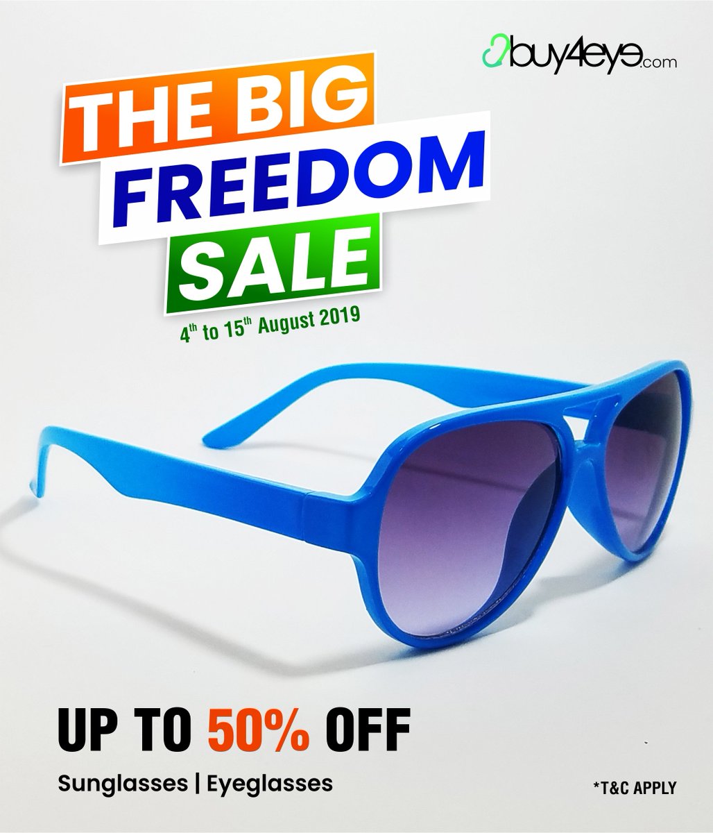 buy4eye's tweet photo. The Big Freedom Sale
Sale starts today!
Best deals on DAY ONE
Up to 50% discount
on Sunglasses | Eyeglasses | Contact Lenses
#WearTheChange
#eyewear #sunglasses #fashion #style #glasses #eyewearfashion #instagood #frames #instafashion #lunettes #optical #shades #vintages https://t.co/4XEekfIqWP