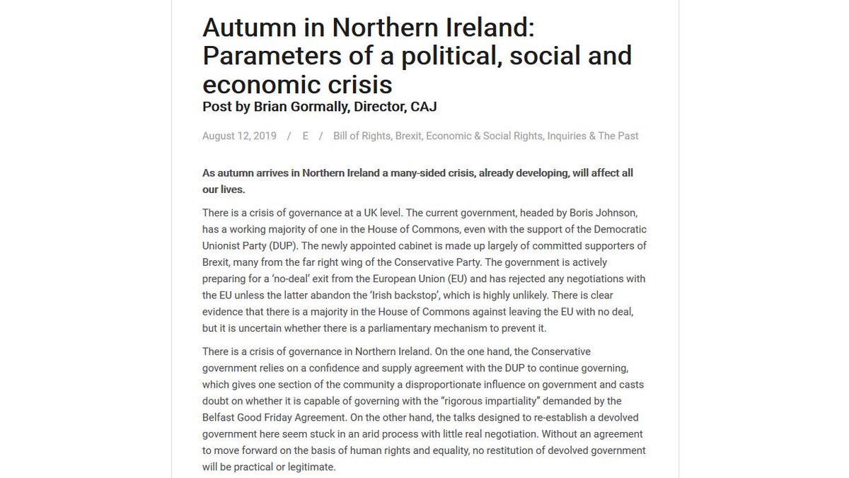 RightsNI's tweet photo. New blog post today from Brian Gormally of @CAJNi on what the near future may hold for NI – ‘Autumn in Northern Ireland: Parameters of a political, social and economic crisis’ https://t.co/phTr1khlEy https://t.co/hlFSR6J4Ab