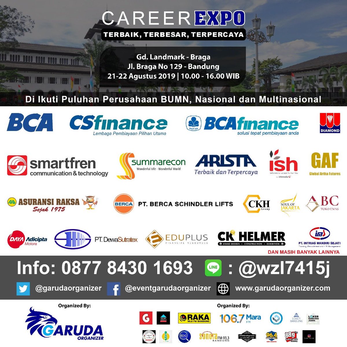 Hey urang bandung, masih bingung kerja dimana? Dateng aja ke Career Expo tel 21 - 22 Agustus 2019 di Gadung Landmark Braga, banyak perusahaan nasional dan multinacional loh! Jangan lupa dibawa CVnya yaa <a href="/info_Bandung/">infobandung</a>