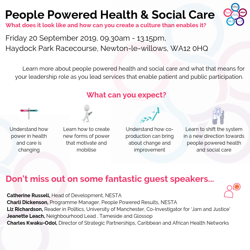 Join us at the next Collaborative Masterclass on 
Friday 20 September 2019!

Learn more about people powered health and social care and what this means for you as a Leader...

Click below to secure your free space

bit.ly/2OSRANN

#NWCollaborative