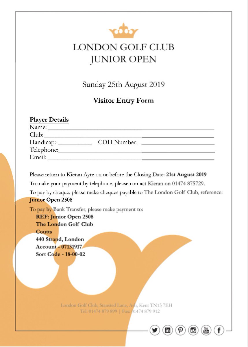 Make sure to enter the upcoming London Club Junior Open on the 25th August just £55 for a superb days Golf at a great Kent venue 🎉🏌️‍♂️⛳️🏆

#KentGolf #TheLondonClub #JuniorGolf #GolfInKent #JuniorOpen