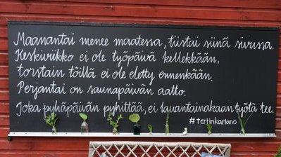 MinjaTimperi's tweet photo. Olo #Flow-viikonlopun jälkeisenä maanantaina:
Maanantai menee maatessa, tiistai siinä sivussa.
Keskiviikko ei ole työpäivä kellekään,
torstain töillä ei ole eletty ennenkään.
Perjantai on saunapäivän aatto.
Joka pyhäpäivän pyhittää, ei lauantainakaan työtä tee.
#postflow #kiky https://t.co/aeYC05z93T
