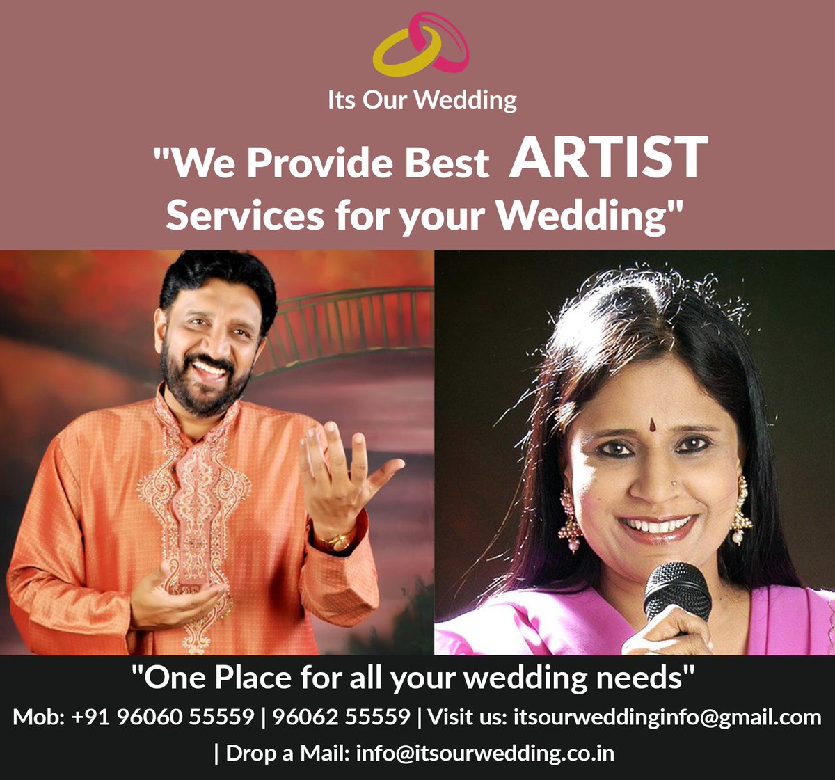 Itsourwedding1's tweet photo. looking for #Artist services for your #wedding.
we provide the best #Artistservices for wedding
#Oneplace for all your wedding needs
For more Details Contact us.
Mobile: 9606055559
Drop a Mail: itsoueweddinginfo@gmail.com
#weddings #weddingservices #MondayMorning #weddingseason https://t.co/MHQUX394UM