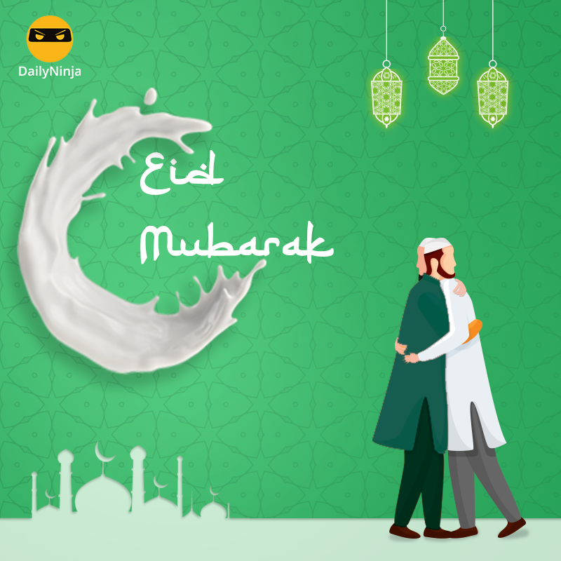 DailyNinjaApp's tweet photo. On the occasion of Eid, DailyNinja wishes you all good health, happiness and joy! A very happy Eid to all of you :)

Download the DailyNinja app now. Order milk and grocery before 11pm and get it delivered by next day 7am. 

#DailyNinja #EidMubarak https://t.co/IgQTQ3d5F9