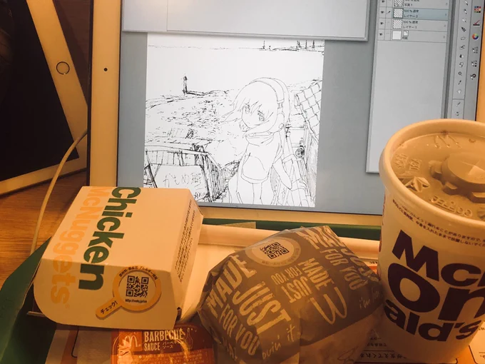 作業、、
線画完成!! 