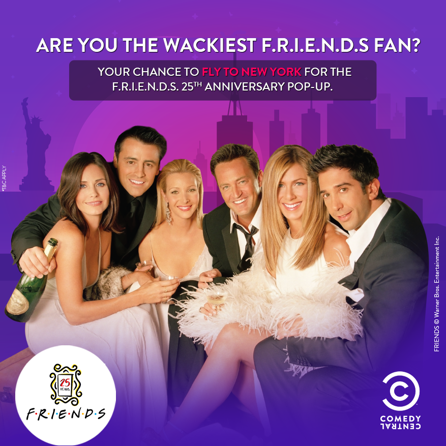 ComedyCentralIn's tweet photo. Do you want a chance to experience @FriendsTV 25th-anniversary pop up in New York? #Friends25OnCC #Friends25 #ContestAlert

Visit https://t.co/AxilUsuNAv and prove yourself as the wackiest F.R.I.E.N.D.S fan!

Tune in tonight at 8 PM for F.R.I.E.N.D.S on @ComedyCentralIn. https://t.co/zVZL9EYp64