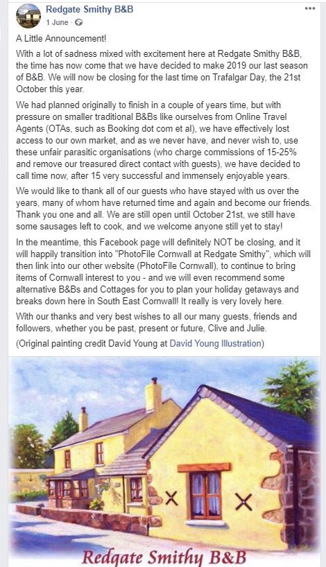 BandBassoc's tweet photo. Read this Cornish B&amp;B’s story on why it feels it must close its doors: the dominance of online travel agents means “we have effectively lost access to our own market”. Consumers, be aware, and book direct! Sign the Petition at https://t.co/K2zJb7hxBD. @VisitCornwall @CMAgovUK https://t.co/AXYtAAL22f