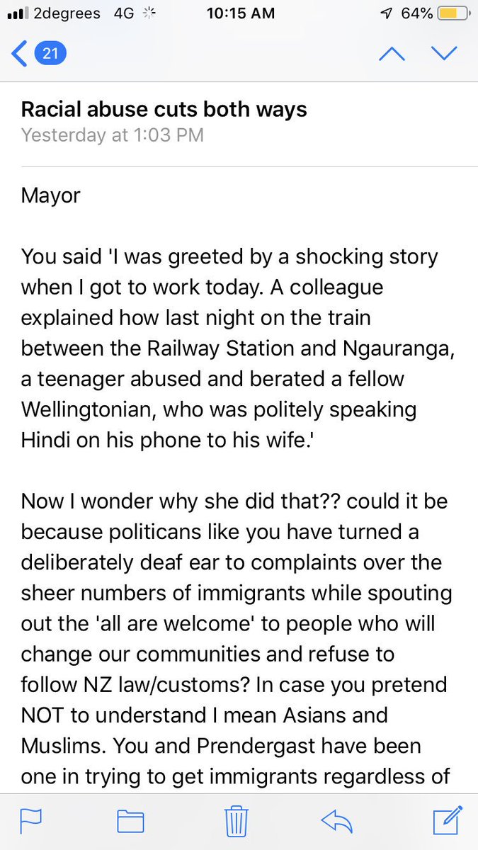 justin_lester's tweet photo. I received the below from a local resident I know well, which makes it even more disappointing.

Strangely the individual themselves is an immigrant. They came from an Anglo-Saxon country to live here in NZ, which is great.

Their rant isn’t about immigration. This is racism. https://t.co/YXAiF46fGL