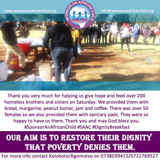 SAAC_ORG's tweet photo. Thank you all for helping us give hope and feed over 200 homeless brothers and sisters on Saturday at Joubert Park and Park Station. They were so happy to have us there. Thank you and may God bless you. 
#SponsorAnAfricanChild #SAAC #DignityBreakfast https://t.co/W5YJvni8t7