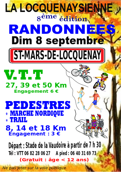 ComitefetesSMDL's tweet photo. 📌 27 jours avant La Locquenaysienne 2019 ! 🚵‍♂️
(Randonnée pédestre et VTT). Infos : https://t.co/cZWym01Bzk

#RandoSMDL #Sarthe #MondayMotivation https://t.co/sHTdD8IEZI
